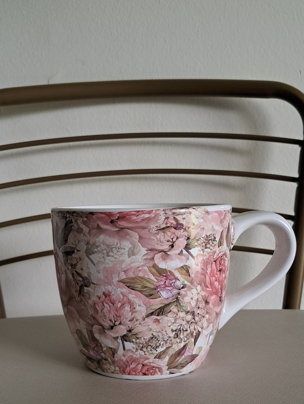 Floral Pink Ceramic Planter with Rose & Peony Design